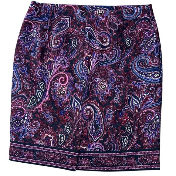New Talbots Petite Paisley Pencil Skirt l size 12 Petite 12P Purple Pink blue - Picture 4 of 6
